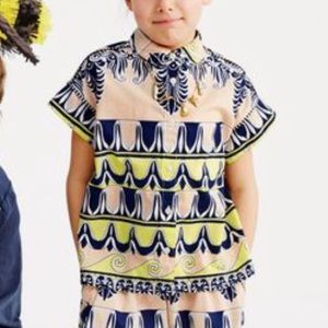 Crewcuts J. Crew Deco Waves cotton short sleeve button up top